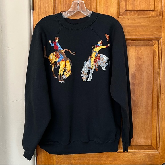 Black Cowboy Rodeo Embellished Graphic Crew Neck Long Sleeve Sweatshirt Size XL - Picture 9 of 9